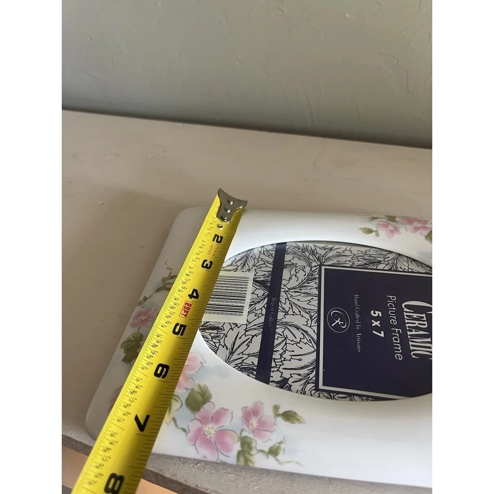 Vintage Ceramic Picture Frame White Pink Floral 5x7 Cottagecore Grannycore Sweet